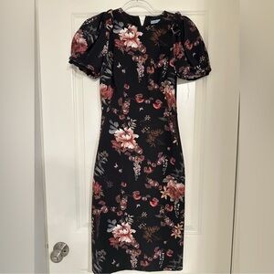 ANTONIO MELANI Elegant Black and Pink Floral Midi Dress